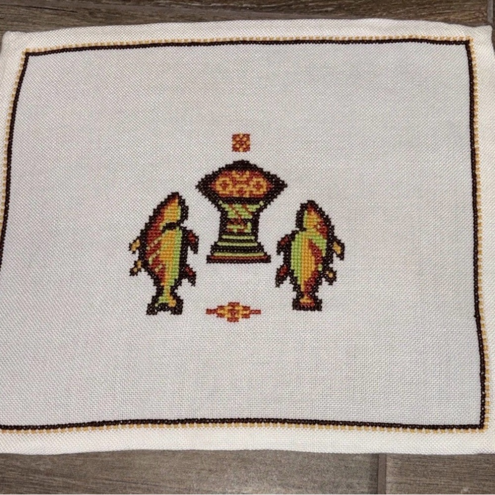 Vintage Counted Cross-stitch Fish Made in Israel Feeding the Multitude 10x12